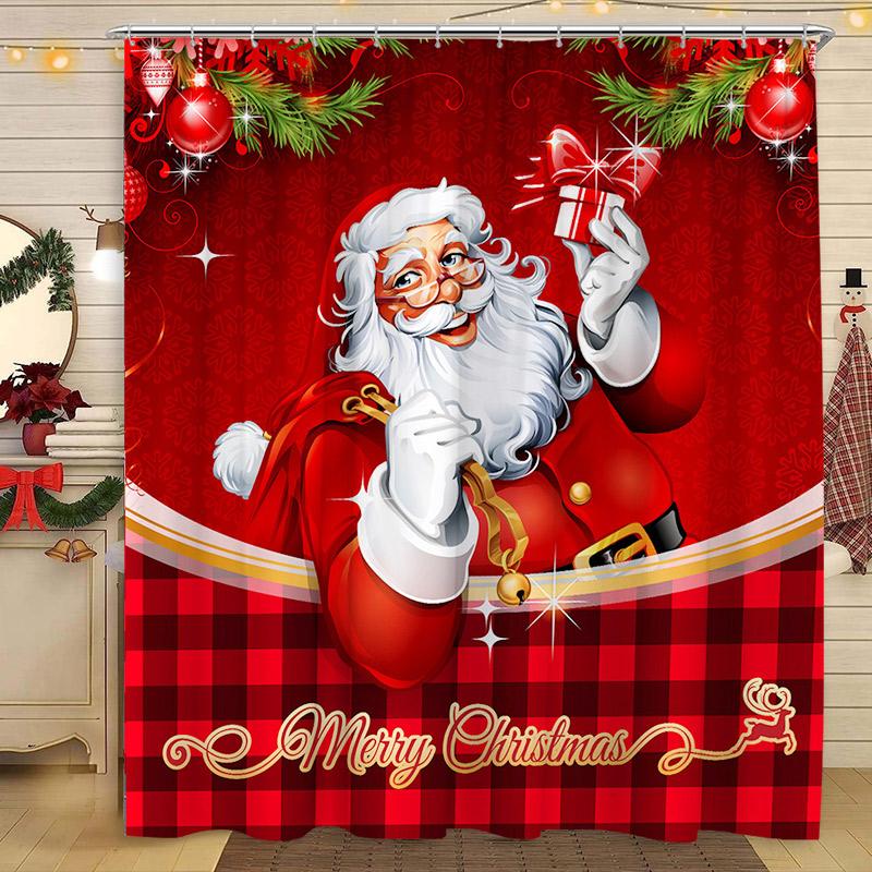 Christmas Shower Curtain Santa Claus Christmas Tree Cat Dog Winter Snowy Snowflake Home Polyester Fabric Bathroom Decor Curtains