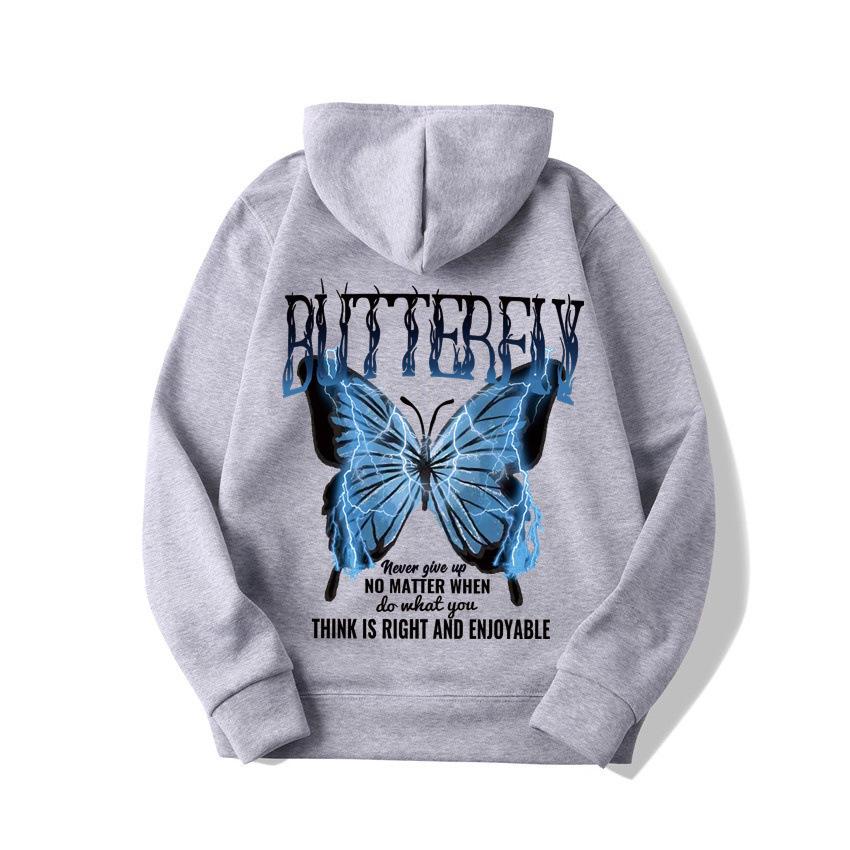 2025 European and American new letter fashion multi-color butterfly casual hooded fleece sweater