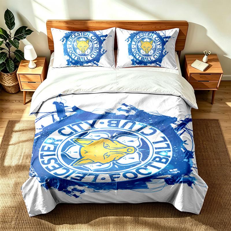Leicester City FC (5) 3pc Set Suitable for Master Bedrooms Soft and Comfortable an Ideal Gift for Family and Friends Includes One Duvet Cover and Two
