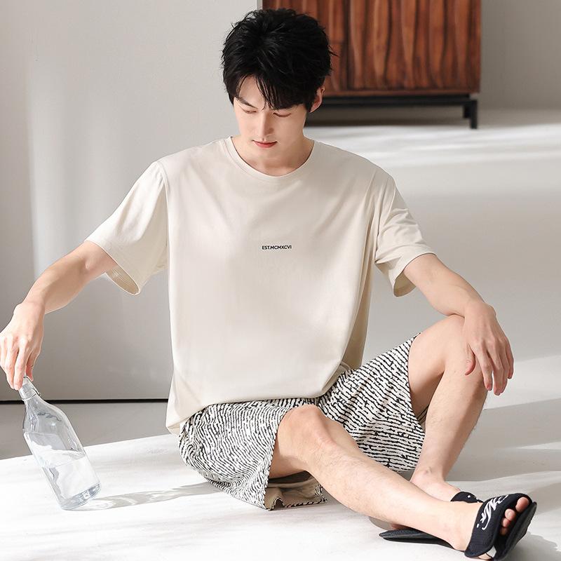 Men's Pajamas Summer Cool Modal Thin Short-sleeved Shorts 1011 New Soft Loungewear Set
