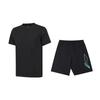 Casual Loose Solid Color Short Sleeve Fashion Comfortable Shorts Set Unisex Sets Black AHSUA49-2+AKSU925-1