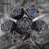 7 Pcs  Black Blue Gear Wheel Metal Dice Hollow Metal Polyhedral Dice Set Suitable for Role-Playing RPG  Board Game Card Game