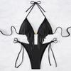 Yi Yong 2025 Black Tassel Lace-Up Halter Neck Sexy Women's Two-Piece Bikini Set