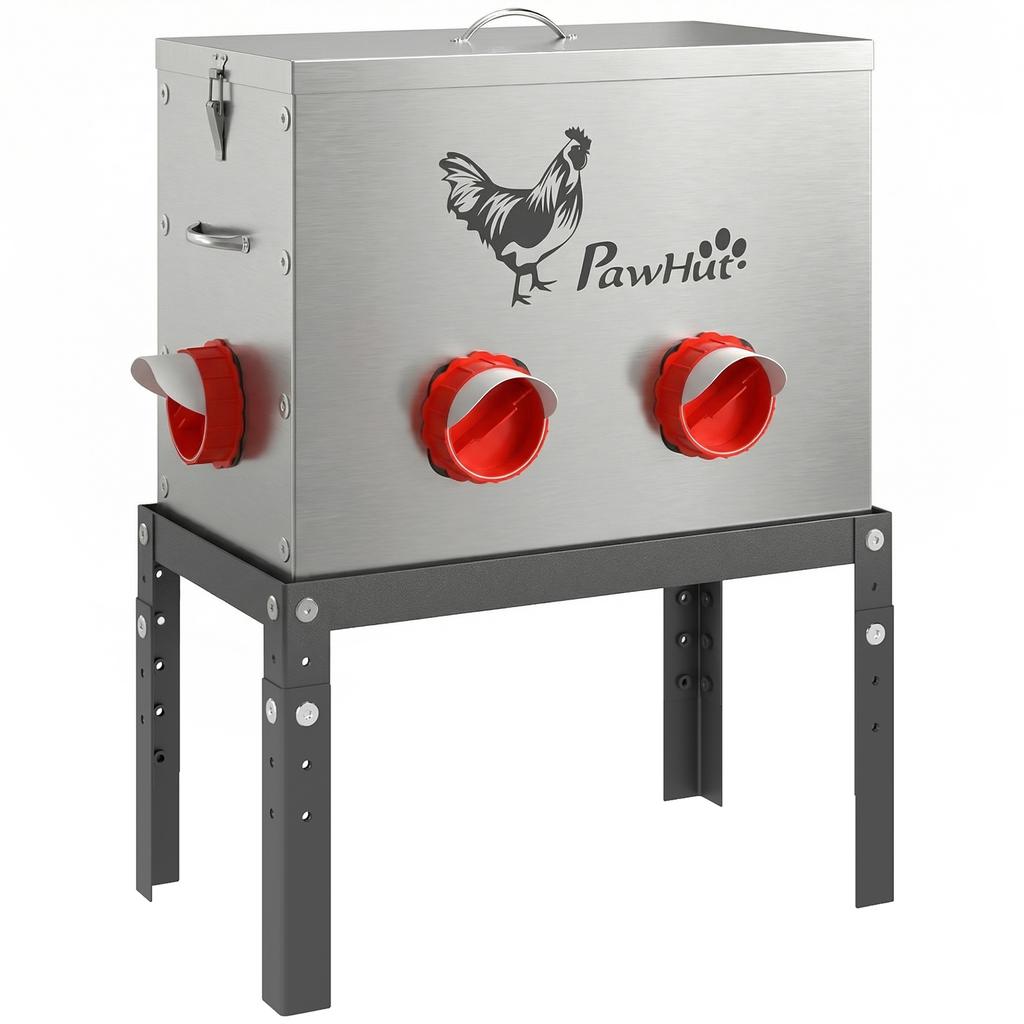 Automatic Chicken Feeder, 27 L, 6 Ports, Lockable Lid, 42 x 25 x 55 cm, Steel