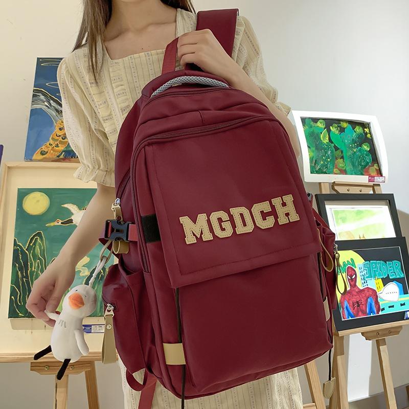 College Student Burgundy Large Capacity Girl Letters Backpack Middle School Student Backpack