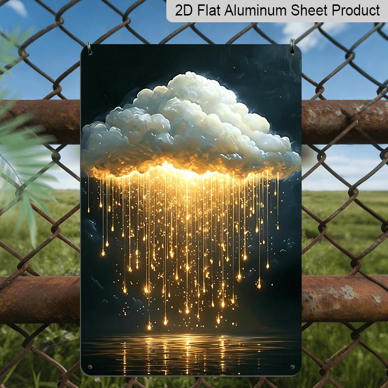 

2D Flat Golden Rain Cloud Metal Sign - Magical Fantasy Wall Decor Durable Aluminum Material Modern Living Room Wall, Bedroom Accent Decor, Art 20*30cm