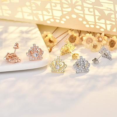 High-end Cross Crown Zircon Earrings Niche Simple and Versatile Temperament Earrings