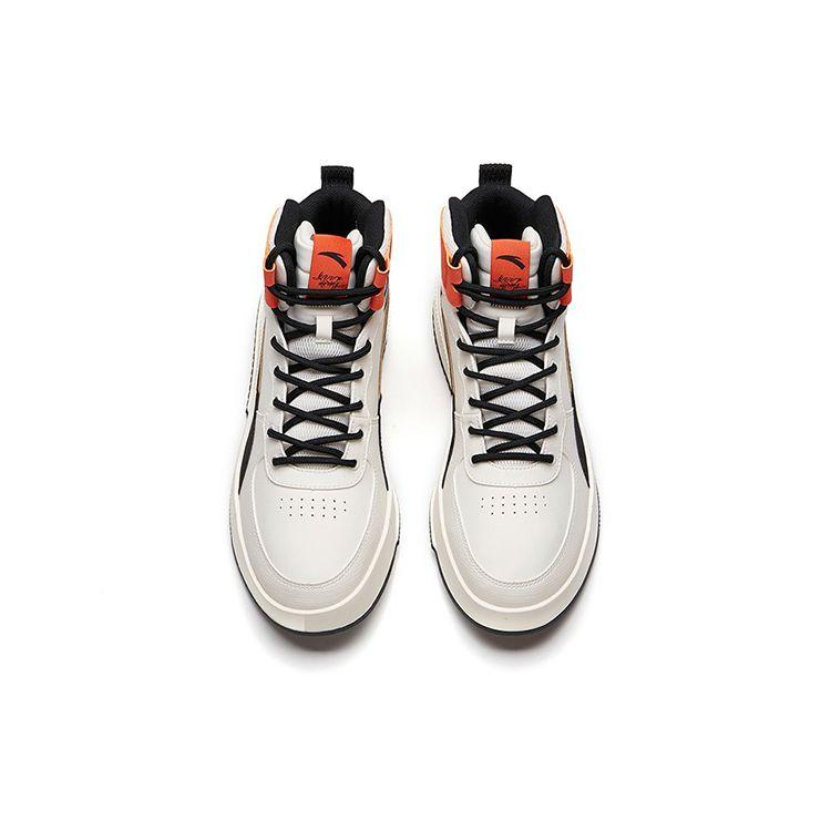 Anta Lifestyle Series Trendy Versatile Casual High-Top Skate Shoes Men Sneakers White Black Orange 912138011-4