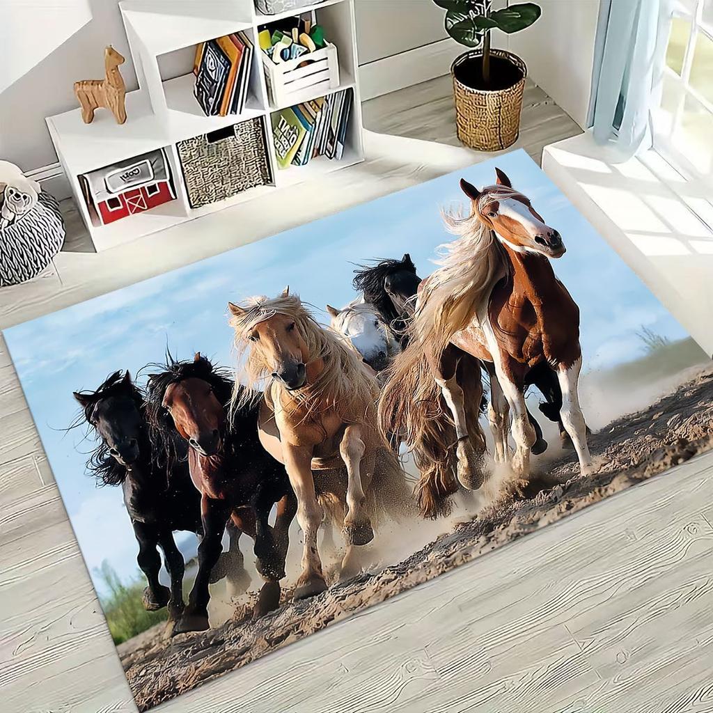 Traum Galopp Ross Pferd Mustang Cartoon Kunst Teppich Teppich für Schlafzimmer Wohnzimmer Sofa Haus Fußmatte Dekor, Kinder Rutschfeste Bodenmatte