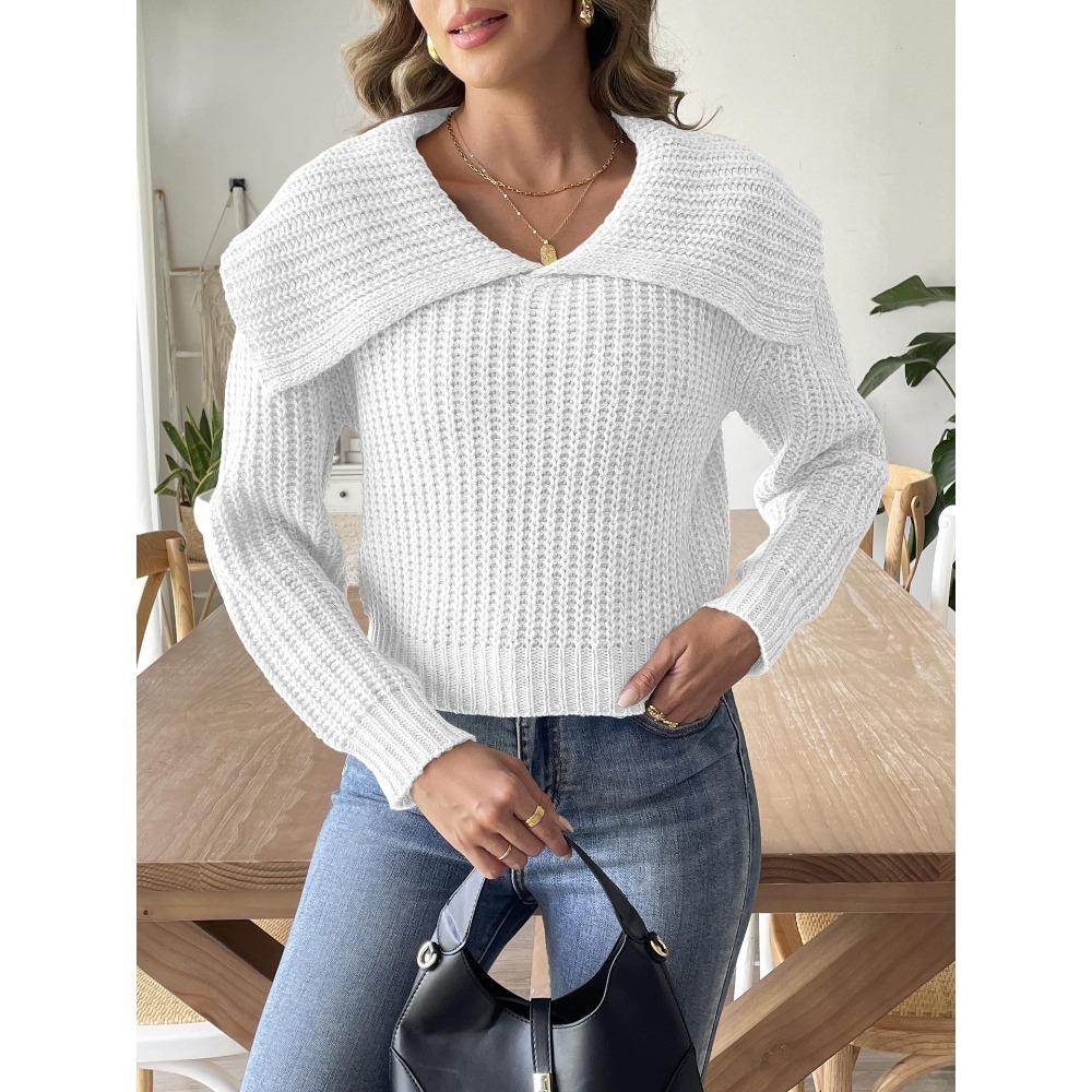 Women’s Cropped Top: New Autumn/Winter Knit Jumper with Large Lapel, Pull-Over Style