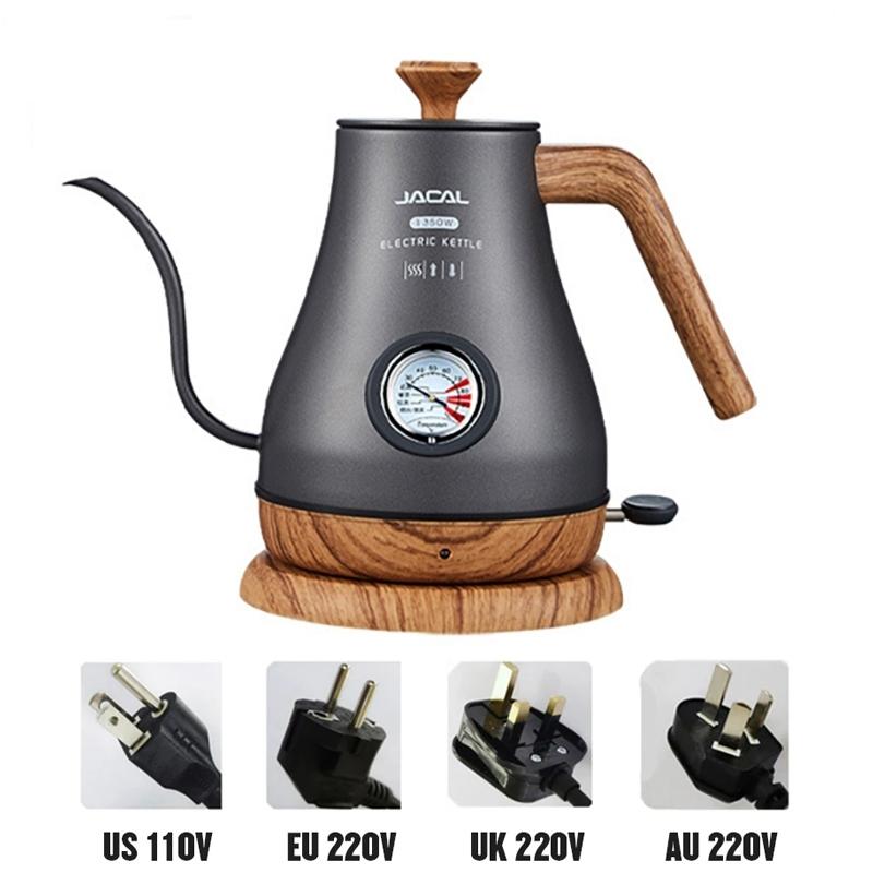 

Электрический чайник объемом 1,0 л, ретро-кофейник с гибким горлышком, заварной чайник с узким горлышком, чайник из нержавеющей стали с термометром 220V&us серый