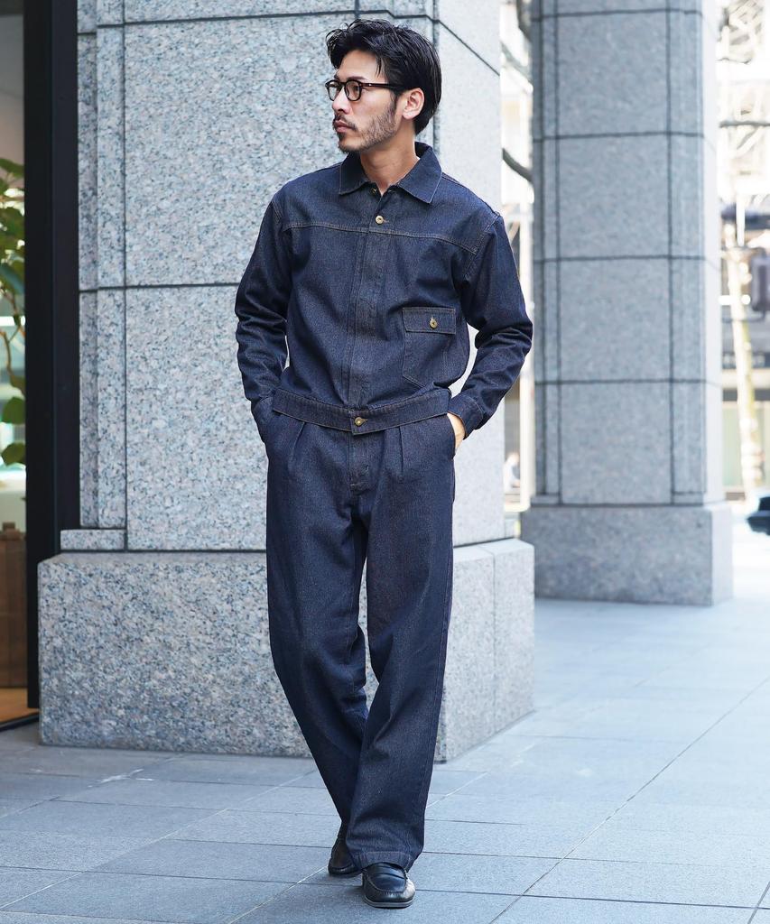 Denim Tuck Wide Pants Size L Indigo Easy Wide Leg Easy Relaxed Winter [JIGGYS SHOP] Light-Weight Pants, Jeans, Black, Fit, Fit, Trendy, Washable,