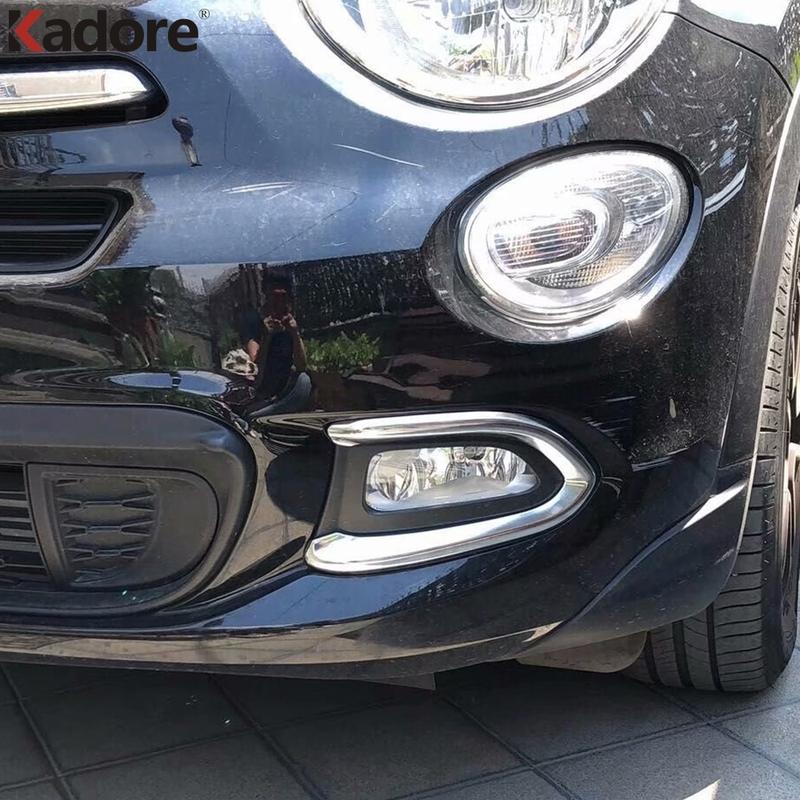 Front Fog Light Lamp Cover Trim For Fiat 500X 2014 2015 2016 2017 2018 Chrome Car Head Foglight Eyebrow Eyelid Trims Accessories