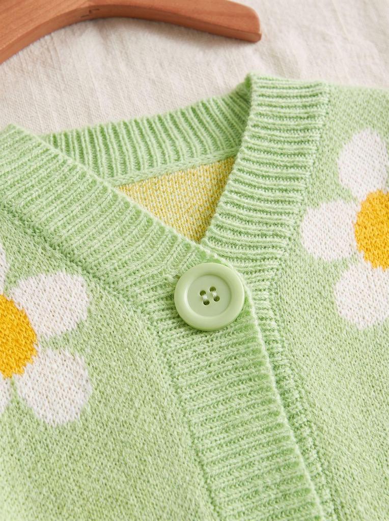 In Stock: Versatile Daisy Jacquard V-Neck Cardigan Sweater
