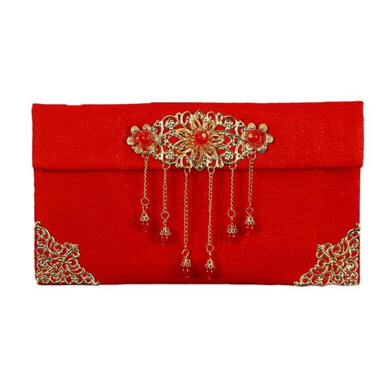 Saco de dinheiro da sorte clássico, textura transparente, seda sintética, visitando parentes, ano novo, envelope vermelho para a família