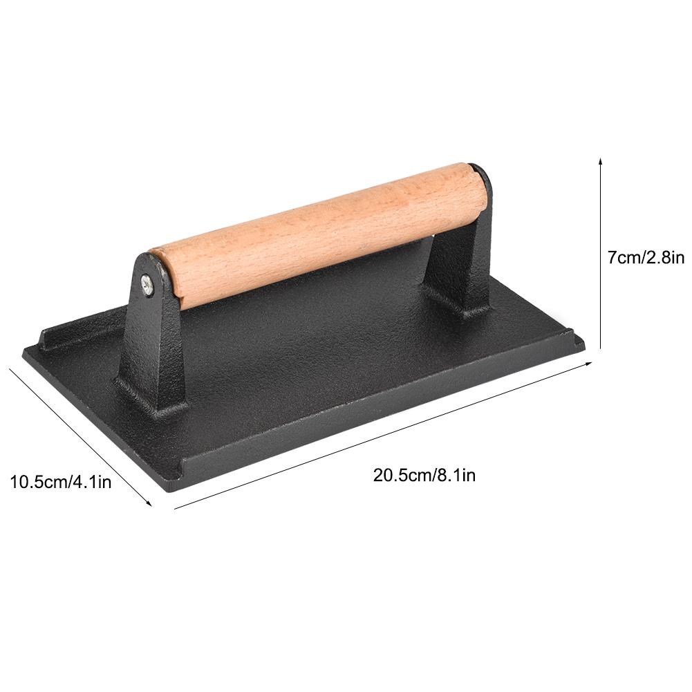 Cast Iron Steak Press, Bacon Press with Wooden Handle for Grilling Hamburgers and Steaks, with Sturdy Weight for Cooking, Restaurants and Home