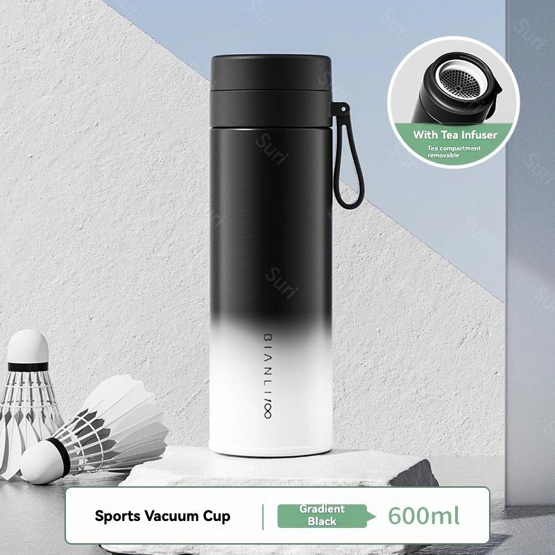 

316 stainless steel vacuum insulated sports tumbler with handle, leakproof travel cup with removable tea infuser for drinks 600ml черный градиента