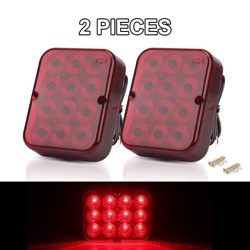 Red Square LED Truck Trailer Stop Turn Tail Brake Lights DRL Lamp Offroad ATV RV