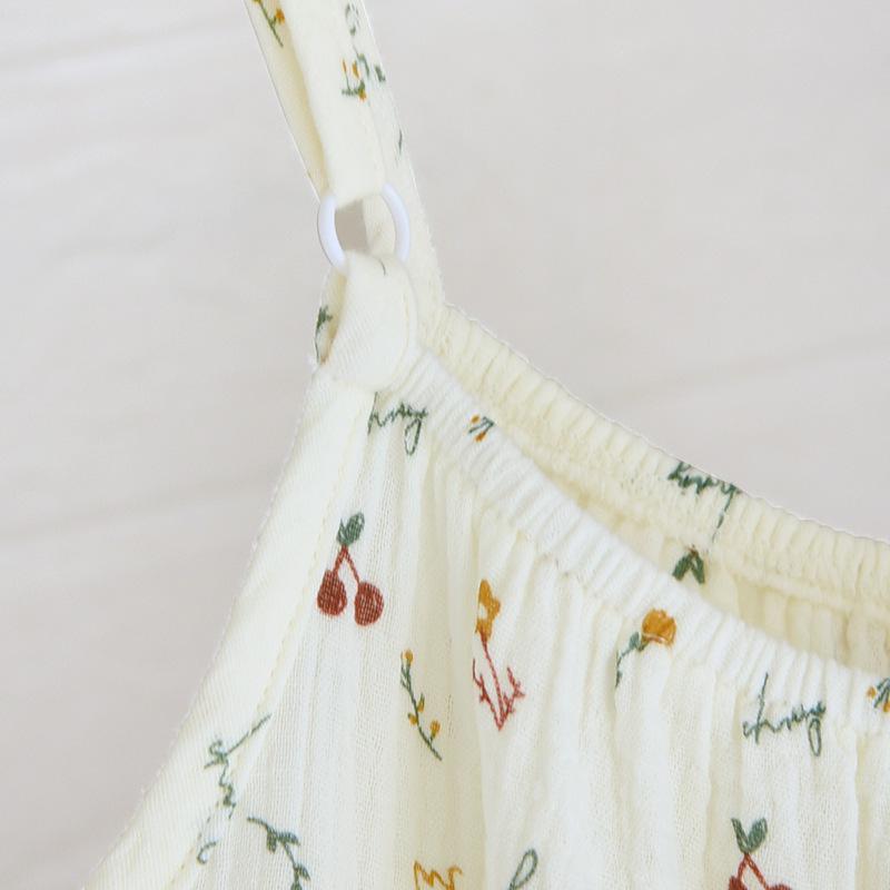 Girl's Floral Bubble Double-Layer Crinkle Cotton Nightgown with Built-In Bra Pads