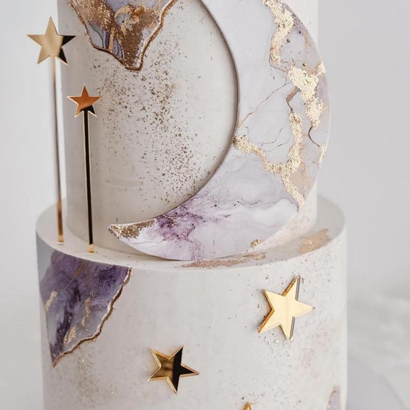 24Pcs/set Gold Star Cake Toppers Kids Birthday Party Favors Decoration Wedding Christmas DIY Cake Decorating Tools Baby Shower