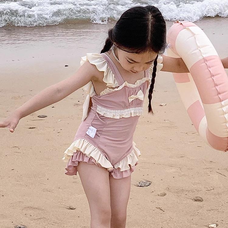 

Girls Korean Style Bow One-Piece Swimsuit - Trendy Summer Swimwear S 15-23 lbs