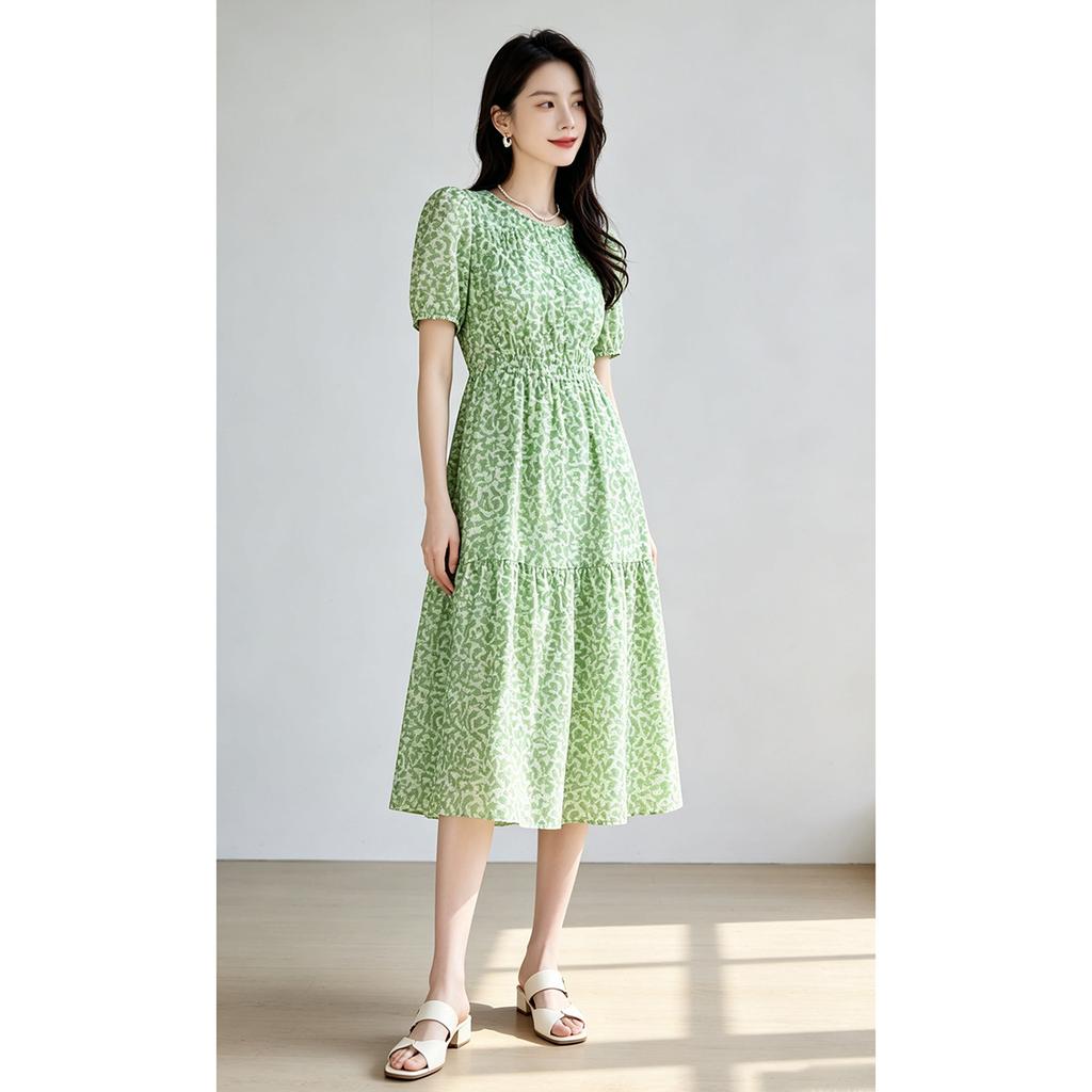 Summer Waist Cinching Slimming Dress with Elegant Temperament, Mid Length Skirt for Women