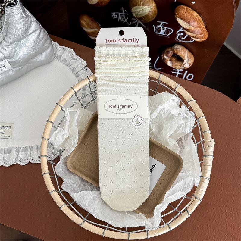 White Lace Stockings - Knee-length Women's Socks, Summer/autumn Lightweight Cotton Socks, Mesh Ballet-style Long Socks, Pile-up Socks for Summer
