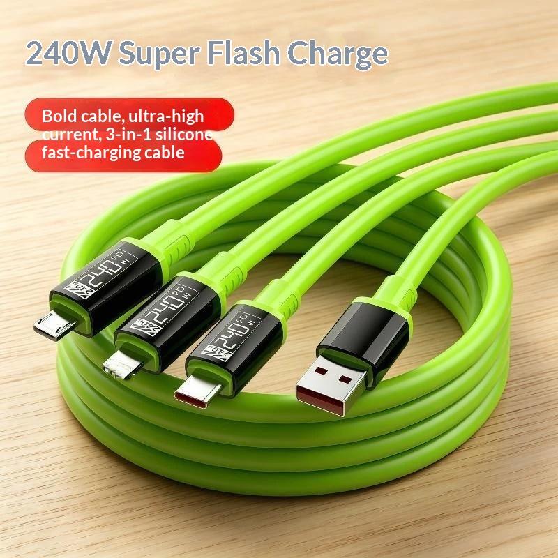 3 In 1 240W Fast Charging Cable For Micro Usb Type C Charging Cable Multiple Usb Ports For All Phone