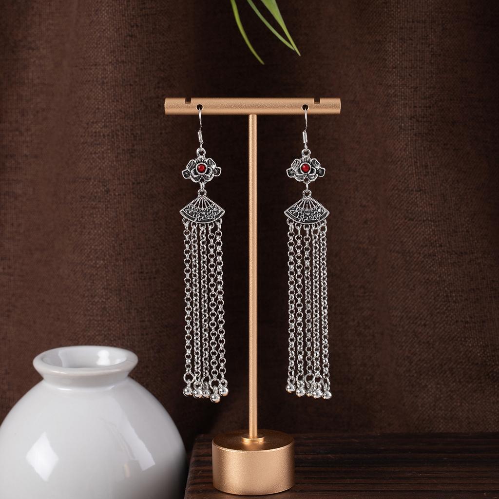 Bohemian Ethnic Style Oval Earrings, Retro Tourist Attractions Ethnic Minority Fringed Beaded Earrings