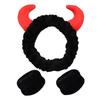 Demon Design Headband And Wristbands Set, Flannel Coral Hair Band Wristbands, Makeup Spa Face Wash Hair Accessories