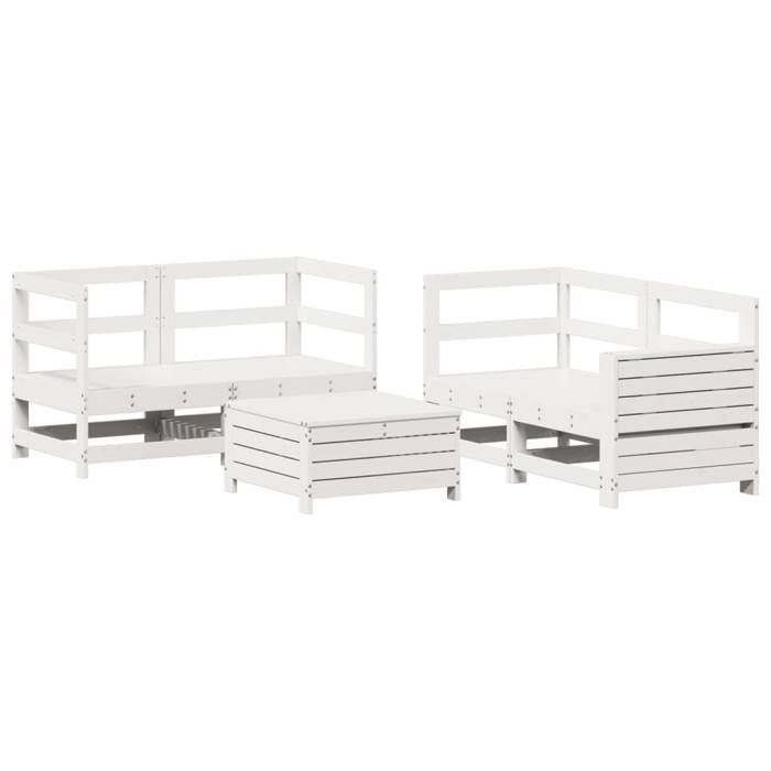 VidaXL Salon de jardin 5 pcs blanc bois massif de pin, ensemble de canapés d'extérieur, ensemble de canapés de jardin, 3250813