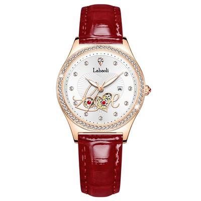 Love Watch Red Leather Strap Diamond Red and White Women's Wristwatch, Stylish, Waterproof, Simple, Business, Cute, Casual, Luxury, Gift,