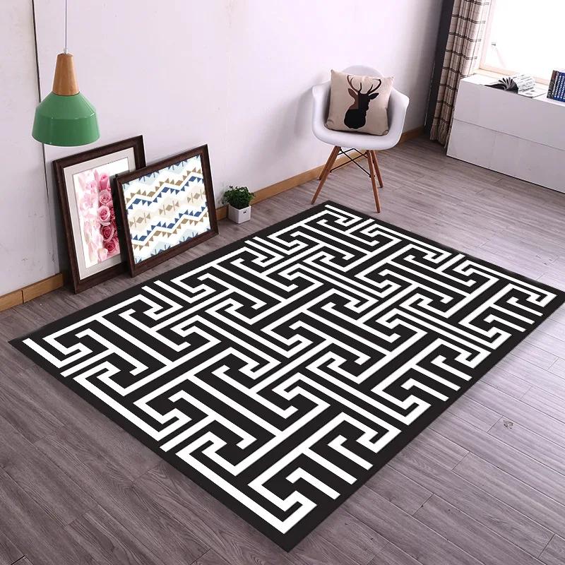 Black and White Grid Carpet Area Rug for Living Room Decoration Teenager Rugs for Bedroom Non-slip Carpets Home Decor Floor Mat
