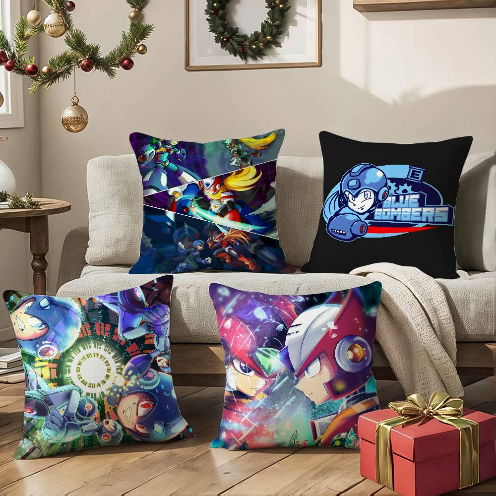 Mega Man Anime Game Pillow Case Silky Elegant Comfort Sofa Bed Invisible Zipper Beach Pillowcase