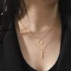 Cazador Geometric Circle Pendant Double Layer Necklace Stainless Steel Long Chain Necklaces for Women Birthday Gifts Jewelry