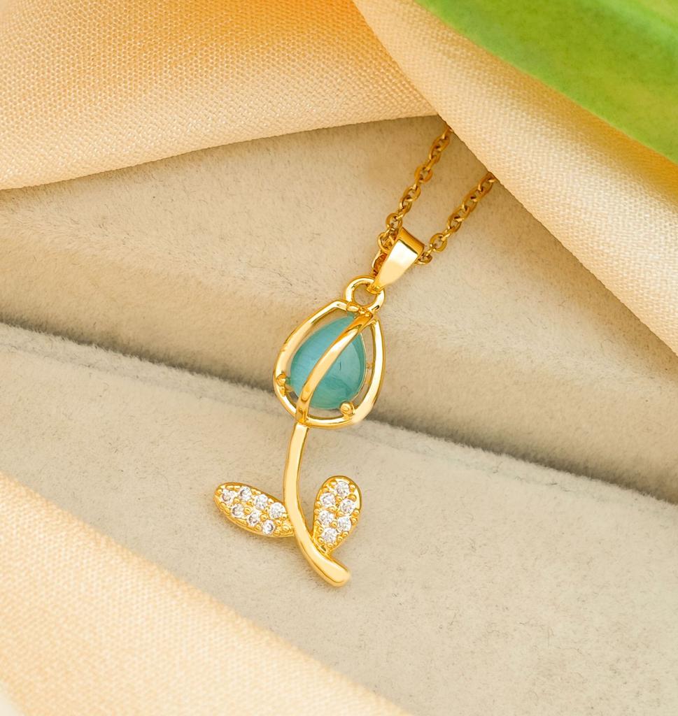 Halskjede Dame Opal Tulipan Halskjede Nisjedesign, Allsidig High-end Følelse Allsidig Titanstål Tilbehør