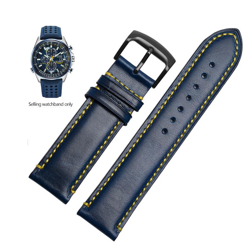 

Ремешок для часов из натуральной кожи + силиконовой резины для Citizen Blue Angel AT8020 Sky Eagle JY8078 8035, браслет, 22 мм 23 мм, черный 22mm