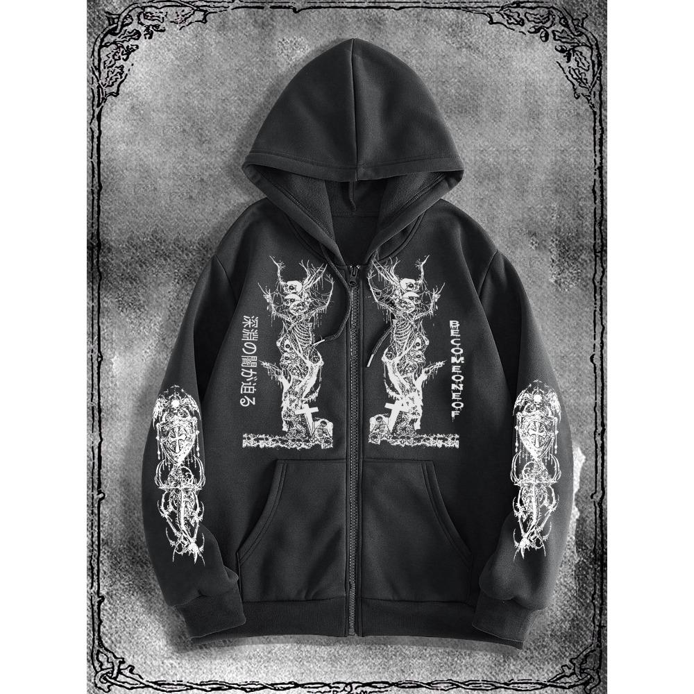 College Dark Style Original Printed Zipper Hoodie, Fashionable Street Trendy Zipper Hoodie Suitable for Casual Occasions