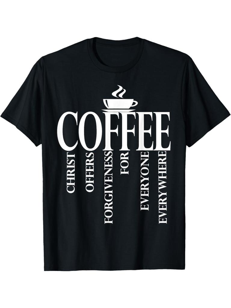 Christian Coffee Forgiveness T-Shirt Religious Graphic Tee Casual Cotton Top for Men Women