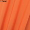 VONDA Summer Women Round Neck Sleeveless Solid Color Holiday Beach Long Pleated Dress