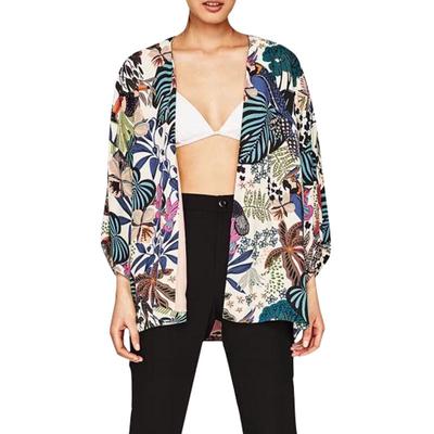 Kimono de plage en mousseline pour femme Motif papillons oiseaux feuilles Ouverture devant Coupe ample Fine Par-dessus de bikini