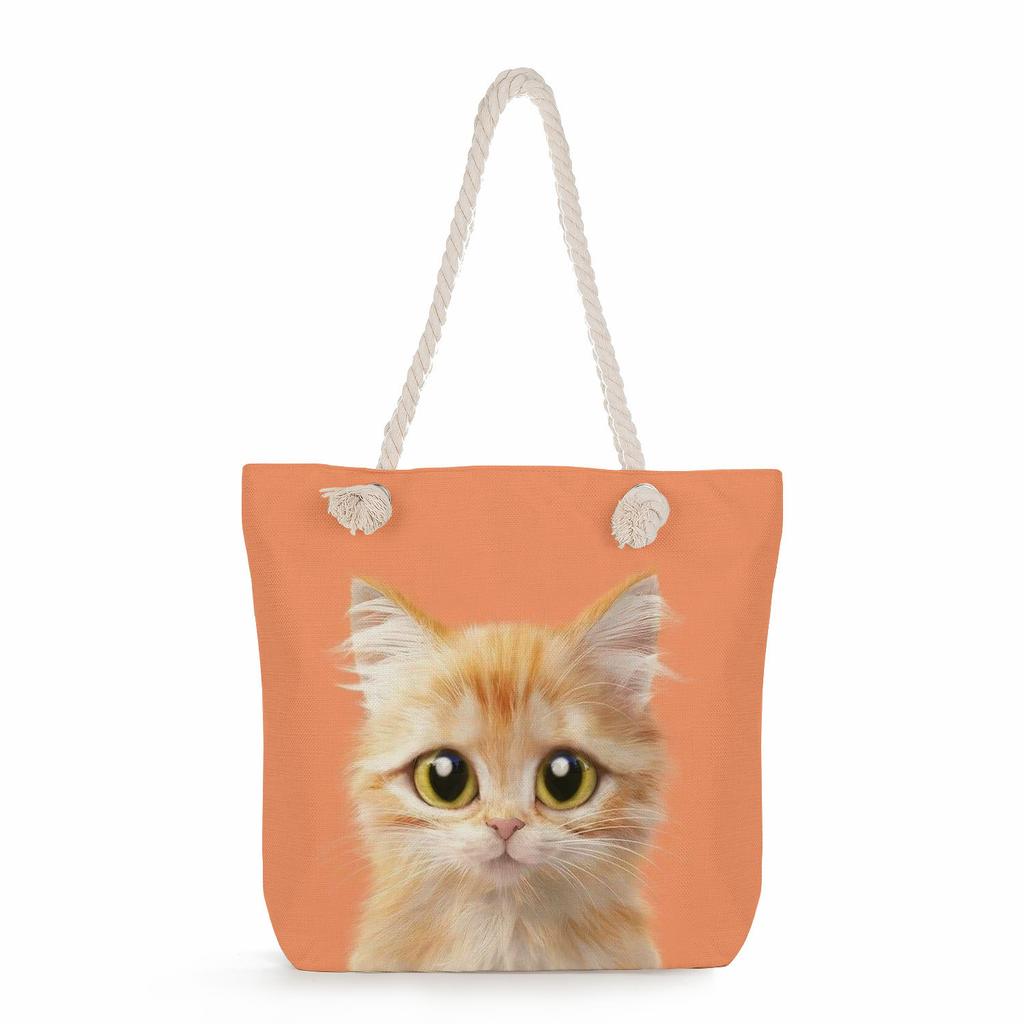 Multifunctional Cute Cat Printed Thick Rope Shoulder Beach Bag Casual Large Capacity Handbag 7608 KTB