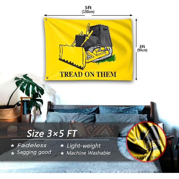 Tread On Them Flag Killdozer Flag 3x5 Ft Funny Man Cave Wall Banner for Room Teen Girls Indoor Outdoor Party Bedroom and College Dorm Wall Decor