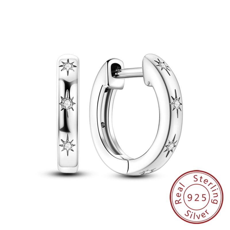 New 925 Silver Hoop Earrings Star Moon Stud Drop Earrings For Woman Party Wedding Accessories Fashion Jewelry Gift