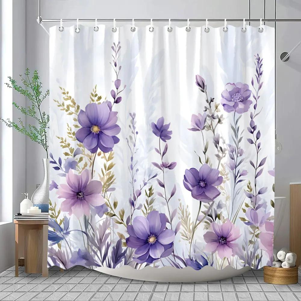 Watercolour Botanical Floral Leaf Shower Curtain Polyester Fabric Washable Home Bathroom Curtains Bathroom Decoration With Hooks