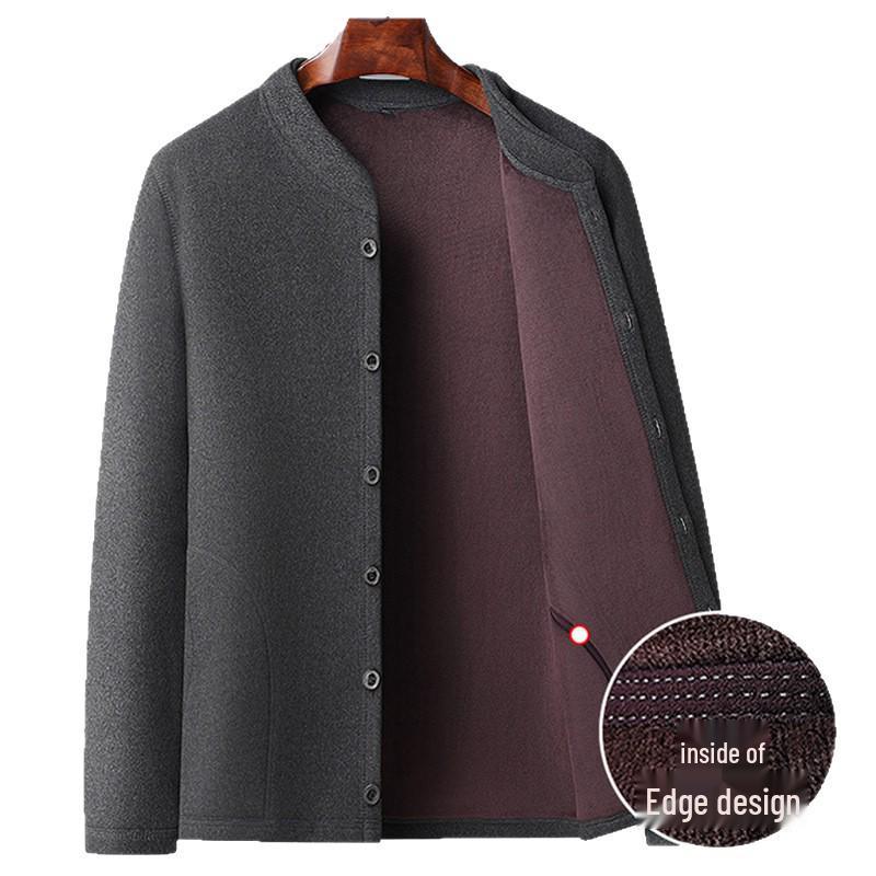 Men's Winter Plus Velvet Cardigan Jacket for Middle-Aged & Elderly - Warm Inner Cotton Layer for Dads