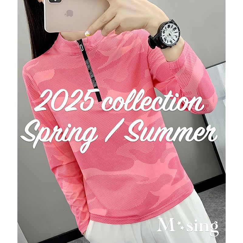 [M-Thing] Tops Thin Training Wear Camouflage Pattern Sweat Absorption Quick Drying Half Zip Golf Long Sleeve Mountain Climbing Ladies Spring Summer