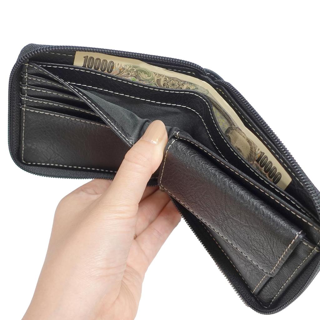 Bifold Synthetic Round Coin Bill Card Embossed Gray [Edwin] Wallet, Leather, Zip, Storage, Storage, Storage, Stitching, Rivets, Men's,