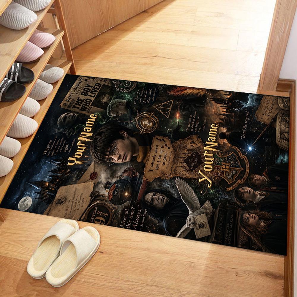 Gothic Illustrations Customizable Name Floor Rug Office Rug Design for Bedrooms Dining Room Entryway Outdoor Antislip Carpet Decorate Offices