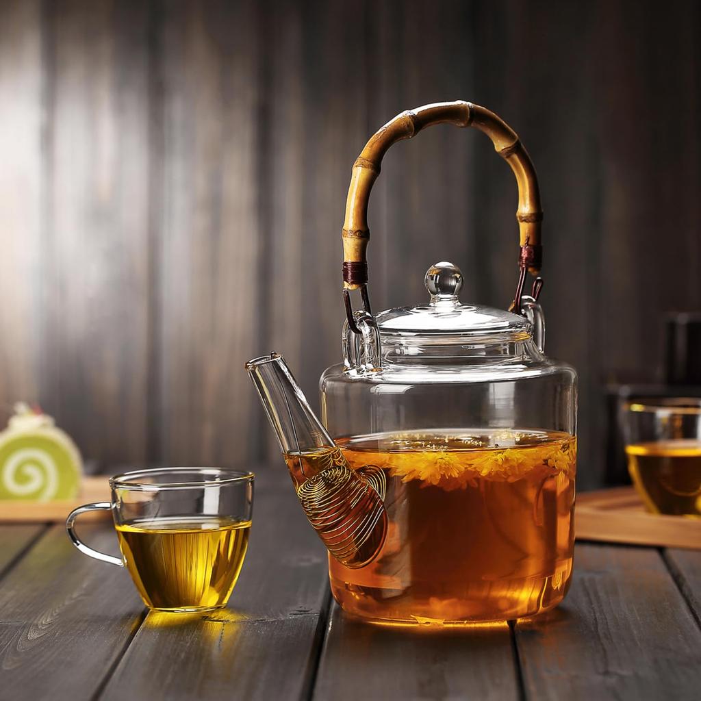 Pokaro Tea Wild Heat-Resistant Glass Teapot, 1350ml Capacity, Suitable for Direct Heat and Gas Ranges